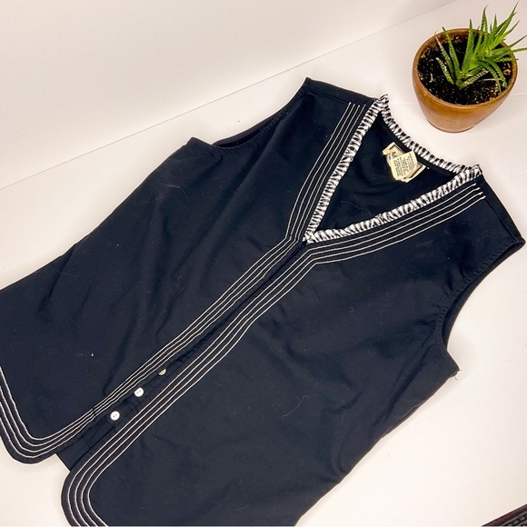 VINTAGE April Cornell Black Cotton Tank Top Button Up Blouse - Picture 4 of 12